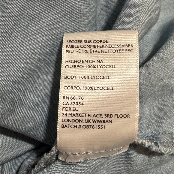 Urban Outfitters Lindsay Button-Up Chambray Mini Dress Blue Smocked Sleeveless-S - Picture 10 of 10